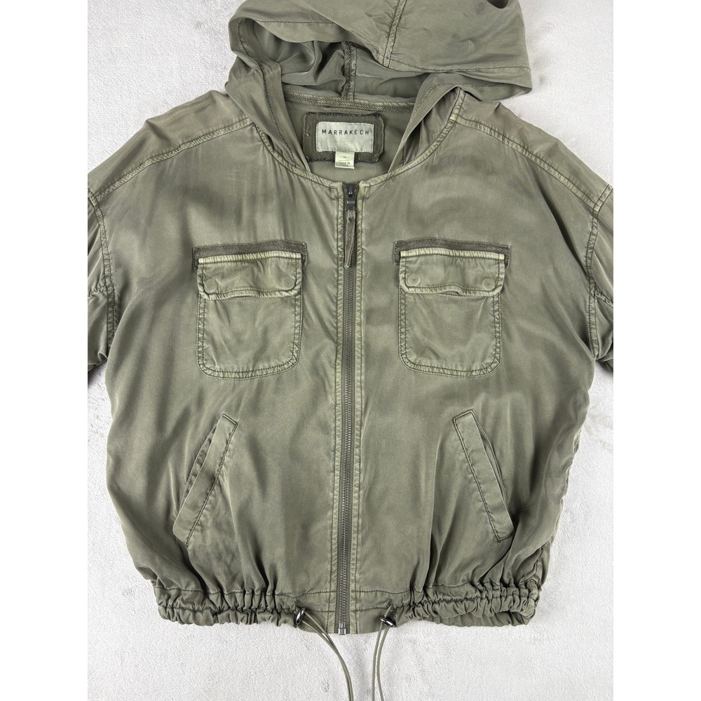 Anthropology Marrakech Women Olive Hooded Utility Bomber Jacket Full Zip Size M